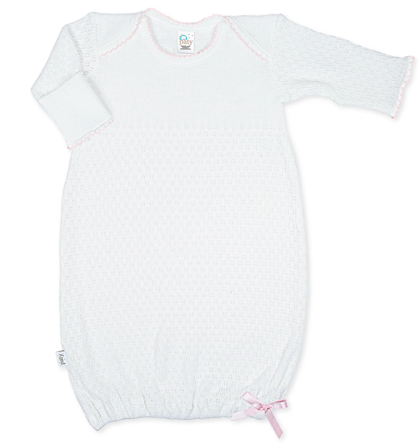 Pink & White Paty Overlap Shoulder Gown