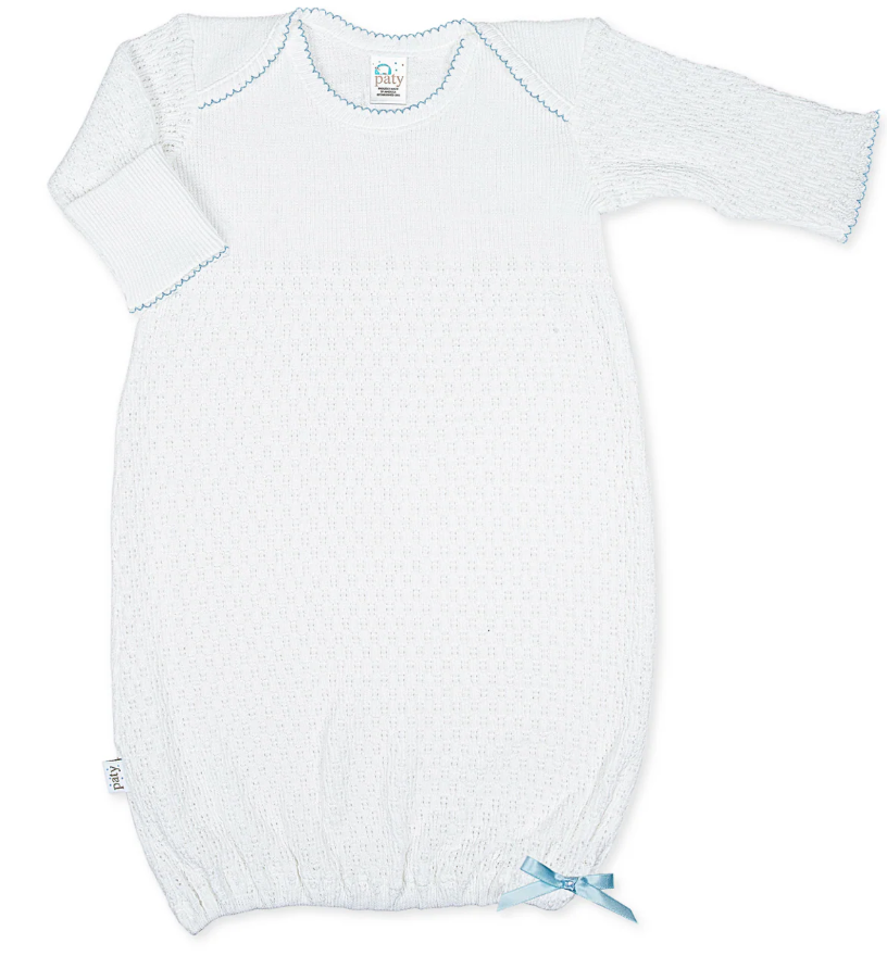 Blue & White Paty Overlap Shoulder Gown