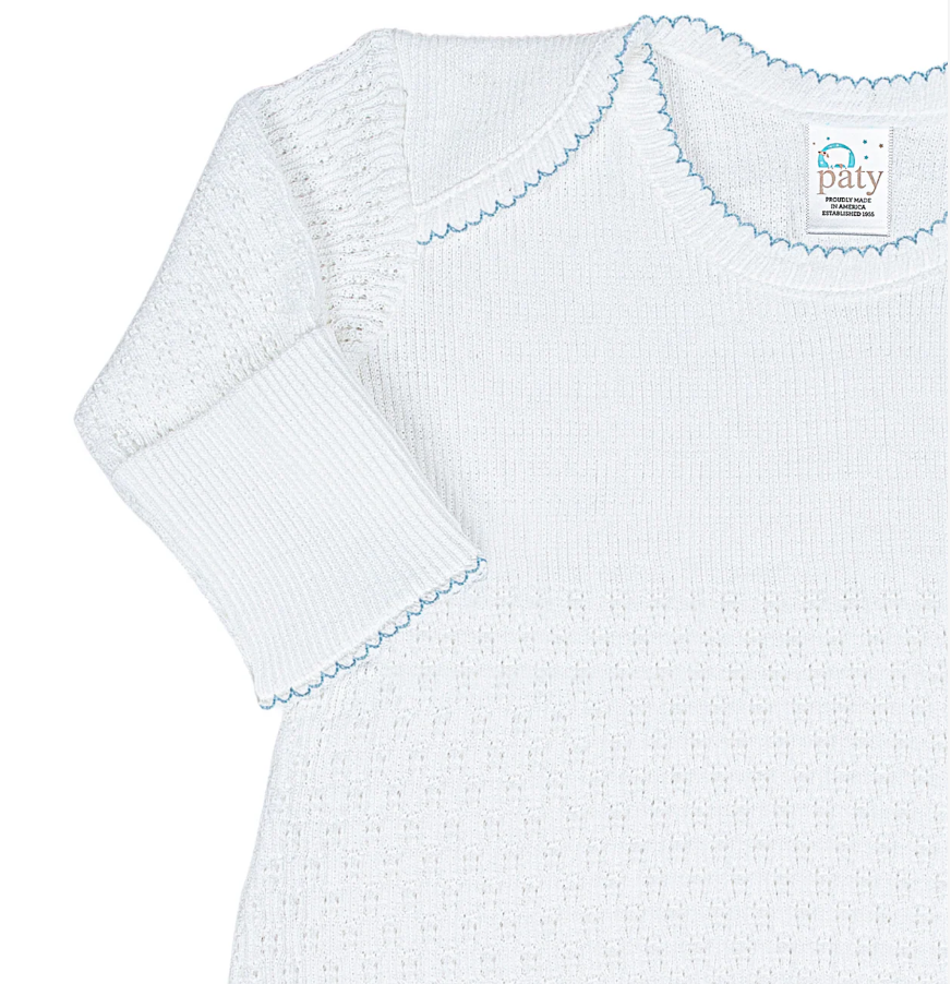 Blue & White Paty Overlap Shoulder Gown