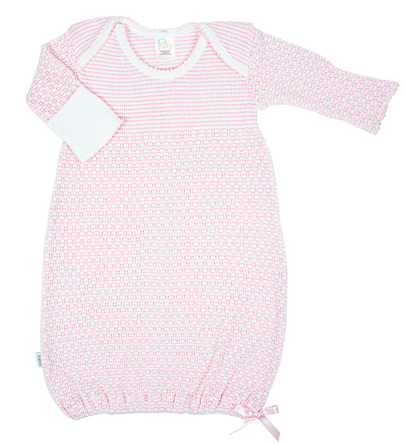 Pink Stripe Paty Overlap Shoulder Gown