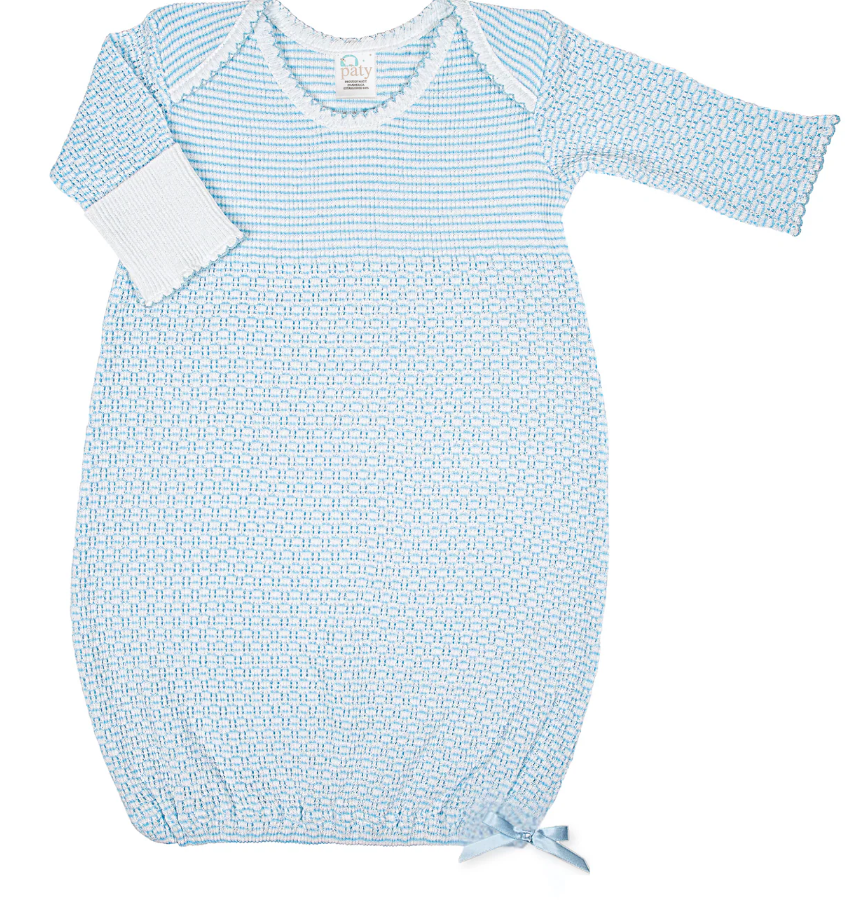 Blue Stripe Paty Overlap Shoulder Gown